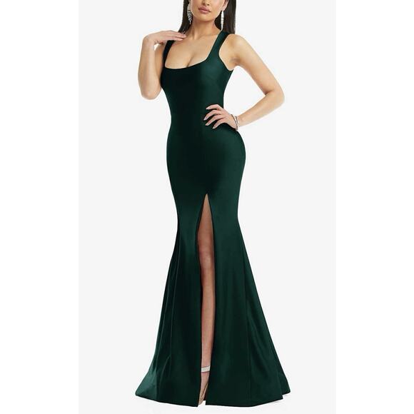 Women's Square Neck Satin Mermaid Dress Green XL Train 💚NEW💚Cynthia & Sahar - Picture 8 of 9
